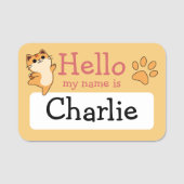 マンガのオレンジ色の猫、ポープリント、カスタム、黄色 名札 (正面)