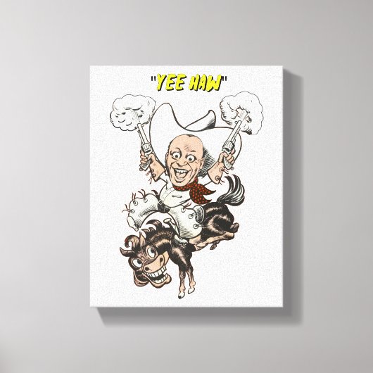 マンガのカウボーイ射撃、 発砲ピストル乗馬アート キャンバスプリント (正面)