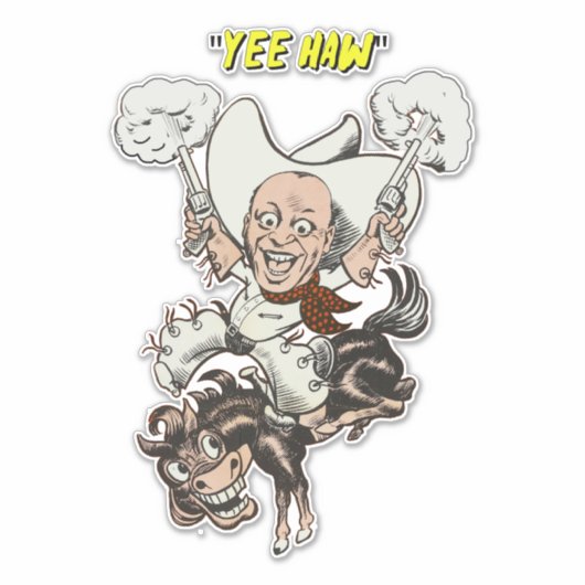 マンガのカウボーイ射撃、 発砲ピストル乗馬アート シール (正面)