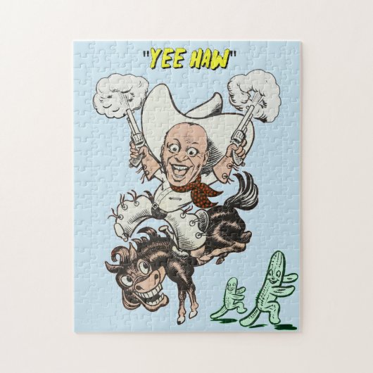 マンガのカウボーイ射撃、 発砲ピストル乗馬アート ジグソーパズル (縦)