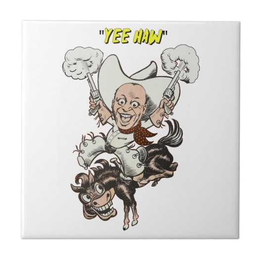 マンガのカウボーイ射撃、 発砲ピストル乗馬アート タイル (正面)