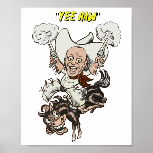 マンガのカウボーイ射撃、 発砲ピストル乗馬アート ポスター (正面)