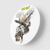 マンガのカウボーイ射撃、 発砲ピストル乗馬アート ラウンド壁時計 (傾斜)