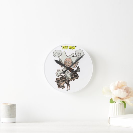 マンガのカウボーイ射撃、 発砲ピストル乗馬アート ラウンド壁時計 (ホーム)