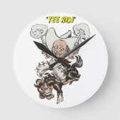 マンガのカウボーイ射撃、 発砲ピストル乗馬アート ラウンド壁時計 (正面)