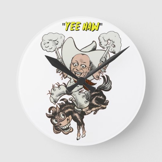 マンガのカウボーイ射撃、 発砲ピストル乗馬アート ラウンド壁時計 (正面)