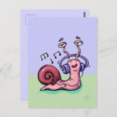 マンガのカタツムリが音楽を聴く ポストカード (正面/裏面)