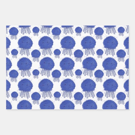 マンガのクラゲの絵画水彩模様 ラッピングペーパーシート (正面2)