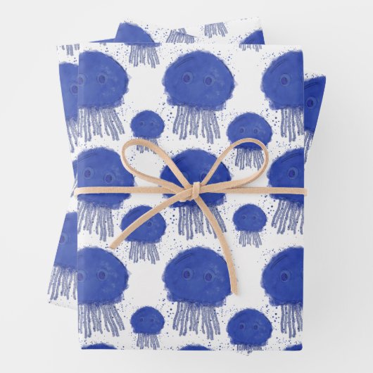 マンガのクラゲの絵画水彩模様 ラッピングペーパーシート (インサイチュ)