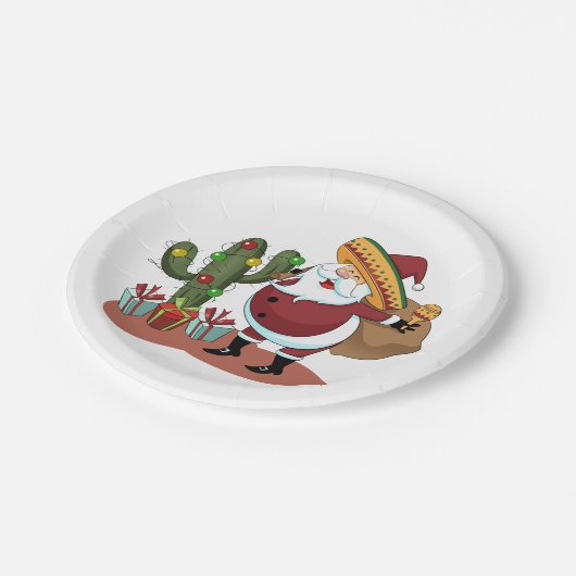 マンガのサボテンとサンタがソンブレロを着ている ペーパープレート (アングル)