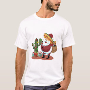 マンガのサボテンとサンタがソンブレロを着ている Tシャツ