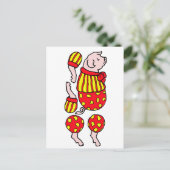 マンガのサーカス豚の紙人形の切り抜き芸術 ポストカード (スタンド正面)