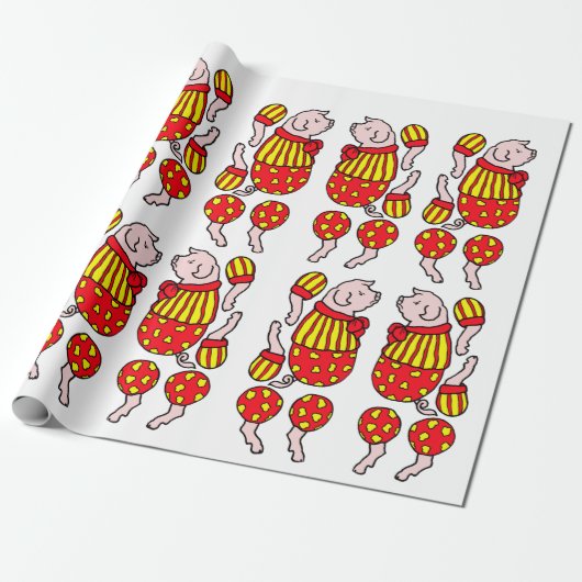 マンガのサーカス豚の関節動物の紙人形 ラッピングペーパー (アンロールド)