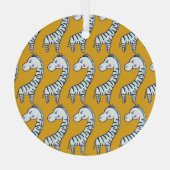 マンガのシマウマ：黄色の背景パターン。 ガラスオーナメント (裏面)