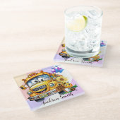 マンガのスクールバスドライバーは安全にパーソナライズされた滞在 ガラスコースター (アングル)