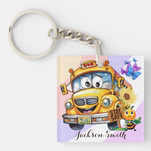 マンガのスクールバスドライバーは安全にパーソナライズされた滞在 キーホルダー (正面)