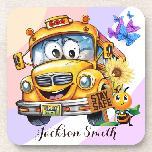 マンガのスクールバスドライバーは安全にパーソナライズされた滞在 コースター (正面)