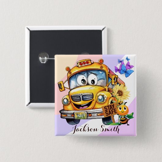 マンガのスクールバスドライバーは安全にパーソナライズされた滞在 缶バッジ (正面&裏面)