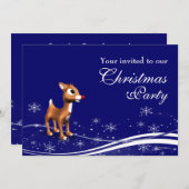 マンガのトナカイのクリスマスパーティー 招待状 (正面/裏面)