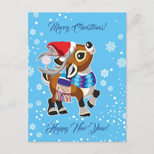 マンガのトナカイやカリブー。メリークリスマス ポストカード (正面)