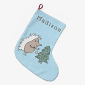 マンガのハリネズミと木 ラージクリスマスストッキング (正面 (吊り時))