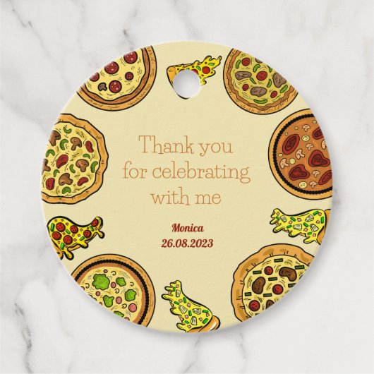 マンガのピザパーティー感謝してい誕生日 フェイバータグ (正面)