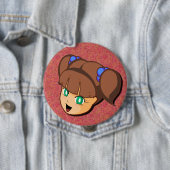 マンガのブラウンの女の子ボタン 缶バッジ (インサイチュ)