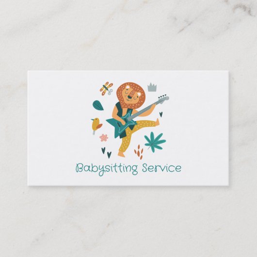 マンガのライオン&ギターのベビーシッティングサービス 名刺 (正面)