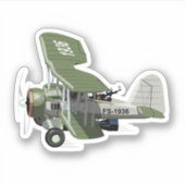 マンガのレトロ飛行機 シール (正面)