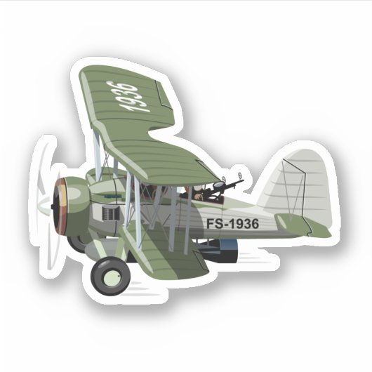 マンガのレトロ飛行機 シール (正面)