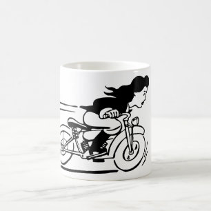 マンガの女性乗用バイクバイクもしくは自転車に乗る人雛絵 コーヒーマグカップ