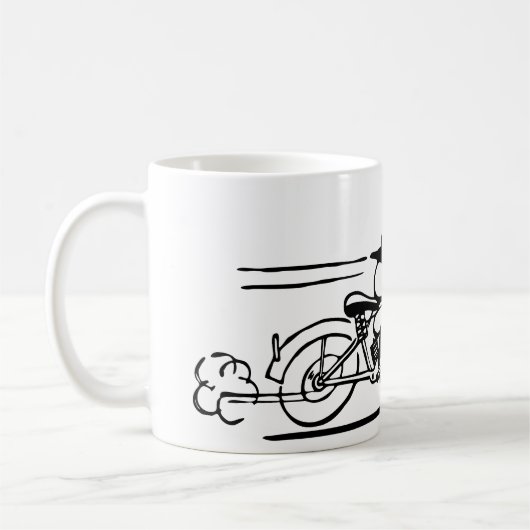 マンガの女性乗用バイクバイクもしくは自転車に乗る人雛絵 コーヒーマグカップ (左)