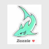 マンガの微笑みを浮かべているサメのミント・ブルー・グリーン海 シール (シート)
