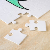 マンガの微笑みを浮かべているサメのミント・ブルー・グリーン海 ジグソーパズル (側面)