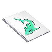 マンガの微笑みを浮かべているサメのミント・ブルー・グリーン海 ノートブック (右側)
