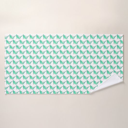 マンガの微笑みを浮かべているサメのミント・ブルー・グリーン海 バスタオル (バスタオル)