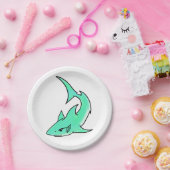 マンガの微笑みを浮かべているサメのミント・ブルー・グリーン海 ペーパープレート (パーティー)