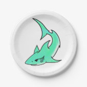 マンガの微笑みを浮かべているサメのミント・ブルー・グリーン海 ペーパープレート (正面)