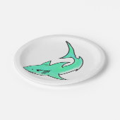 マンガの微笑みを浮かべているサメのミント・ブルー・グリーン海 ペーパープレート (アングル)