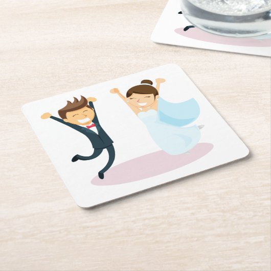 マンガの新婦結婚と新郎 スクエアペーパーコースター (アングル)