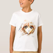 マンガの日本製アニメの女の子のスケッチのかわいい大きい目のかわいい Tシャツ (正面)