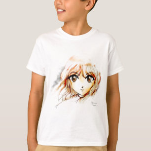 マンガの日本製アニメの女の子のスケッチのかわいい大きい目のかわいい Tシャツ