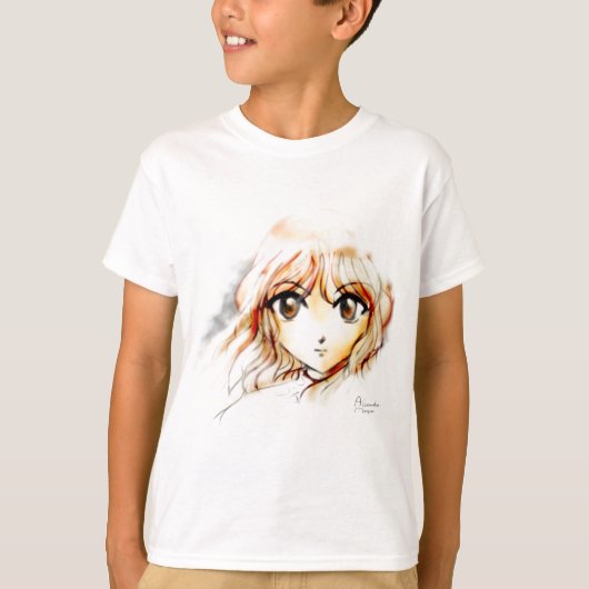マンガの日本製アニメの女の子のスケッチのかわいい大きい目のかわいい Tシャツ (正面)