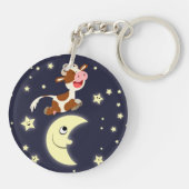 マンガの牛が月のアクリルのキーチェーンの上に飛び乗った キーホルダー (裏面)