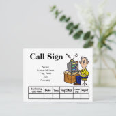 マンガの男性ハムオペレーターQSLカカスタマイズードイット! ポストカード (スタンド正面)