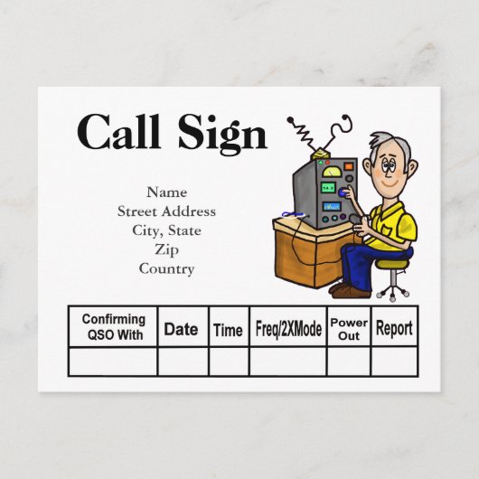 マンガの男性ハムオペレーターQSLカカスタマイズードイット! ポストカード (正面)