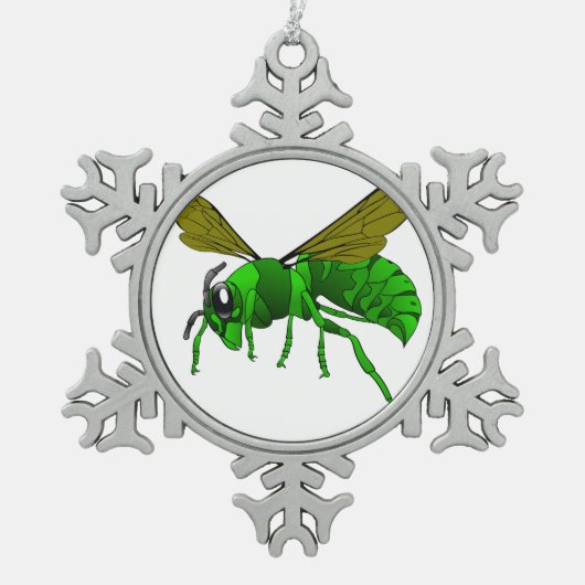 マンガの緑とライムのスズメバチ スノーフレークピューターオーナメント (正面)