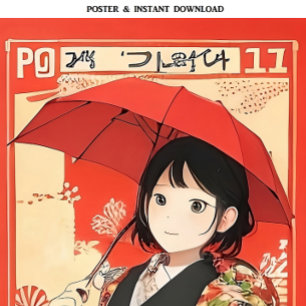 マンガの赤い傘を持った少女 アー日本のト ポスター