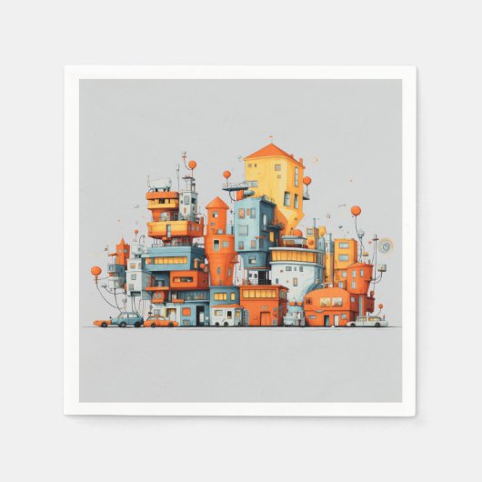 マンガの都市カラフルの灰色の背景 スタンダードカクテルナプキン (正面)
