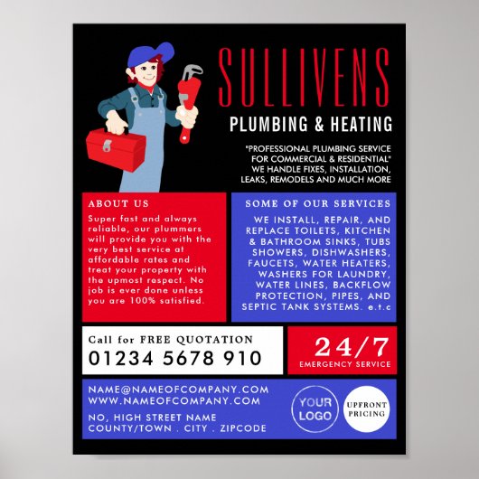 マンガの配管工、配管工広告業 ポスター (正面)